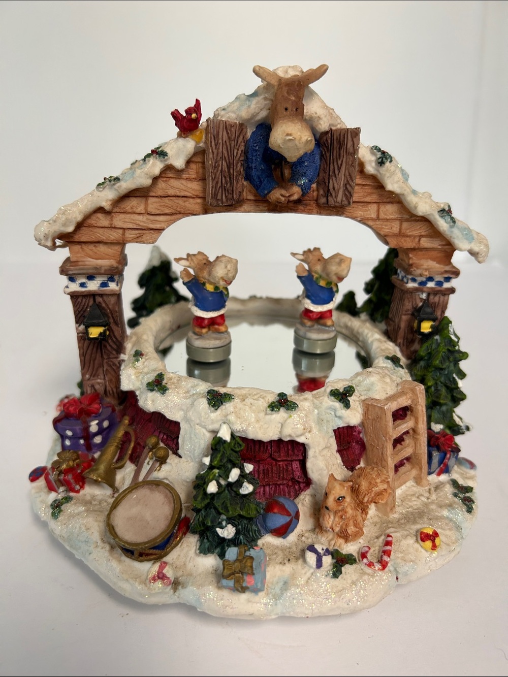 Gift Gallery Vintage 80s 90s Wind-Up Musical Skating Pond Moose Jingle Bells